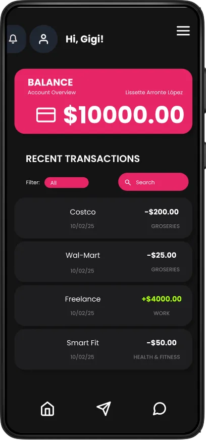 Recent transactions screen